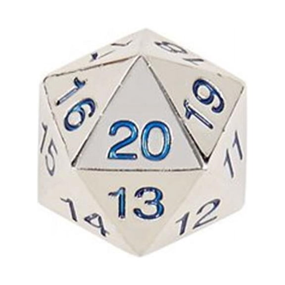 Koplow KPL18740 22 mm Zinc Metal Alloy Countdown D20 Dice with Black Bag- Silver & Blue Numbers