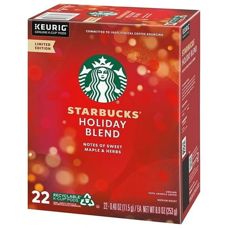 Starbucks Holiday Blend Coffee Keurig K-Cup Pods, Medium Roast, 22 ct Pack of 2