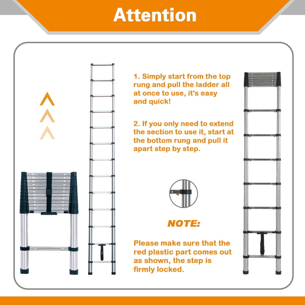 BOWEITI 12.5FT One-button Retraction Stainless Steel Telescoping Extension Ladder, Heavy Duty 330lbs Max Capacity, Multi-Purpose Collapsible Ladder for RV or Outdoor Work