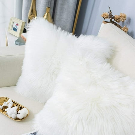 2 Pieces Luxury Decorative Faux Sheepskin Fur Throw Pillow Case Cushion Cover for Sofa Bedroom ...