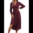 thumbnail image 1 of Vestido de Larga para Mujer, Elegante, con Escote en V, Holgado, para Invitadas de Boda, Fiestas, Formales, para Otoño. Rojo Púrpura XL, 1 of 9