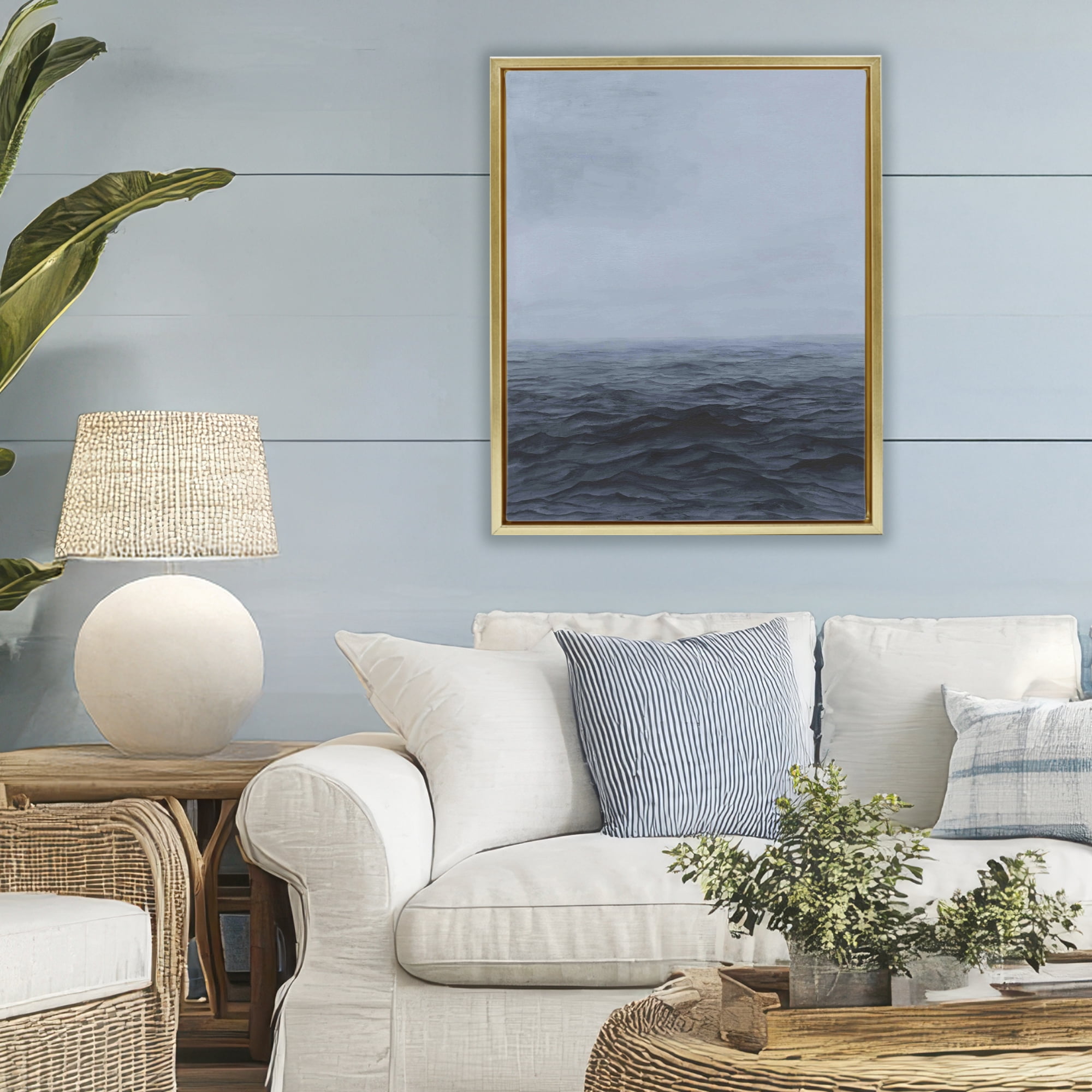 Stupell Industries Vast Ocean Expanse Gold Framed Floater Canvas Wall Art, design by Michael Willett