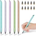 thumbnail image 1 of LAICAIW 5 Pcs Crayon Sans Encre en Métal, Crayon Infini, Crayon Éternel Réutilisable, Crayon à Plume Remplaçable avec 10 Plumes Remplaçables pour Écrire Dessiner Étudiants Maison Bureau Fournitures Scolaires, 1 of 7