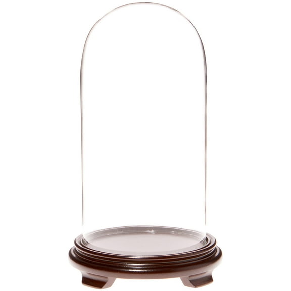 Plymor 5.5" x 11" Glass Display Dome Cloche (Walnut Wood Veneer Footed Base)
