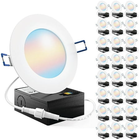 Sunco 24 Pack 4 Inch LED Recessed Lights, Canless Ceiling Light Slim, 650 LM, 10W, Selectable CCT 2700K/3000K/4000K/5000K/6000K, Dimmable, Wafer Thin, with Junction Box ETL