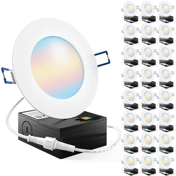 Sunco 24 Pack 4 Inch LED Recessed Lights, Canless Ceiling Light Slim, 650 LM, 10W, Selectable CCT 2700K/3000K/4000K/5000K/6000K, Dimmable, Wafer Thin, with Junction Box ETL