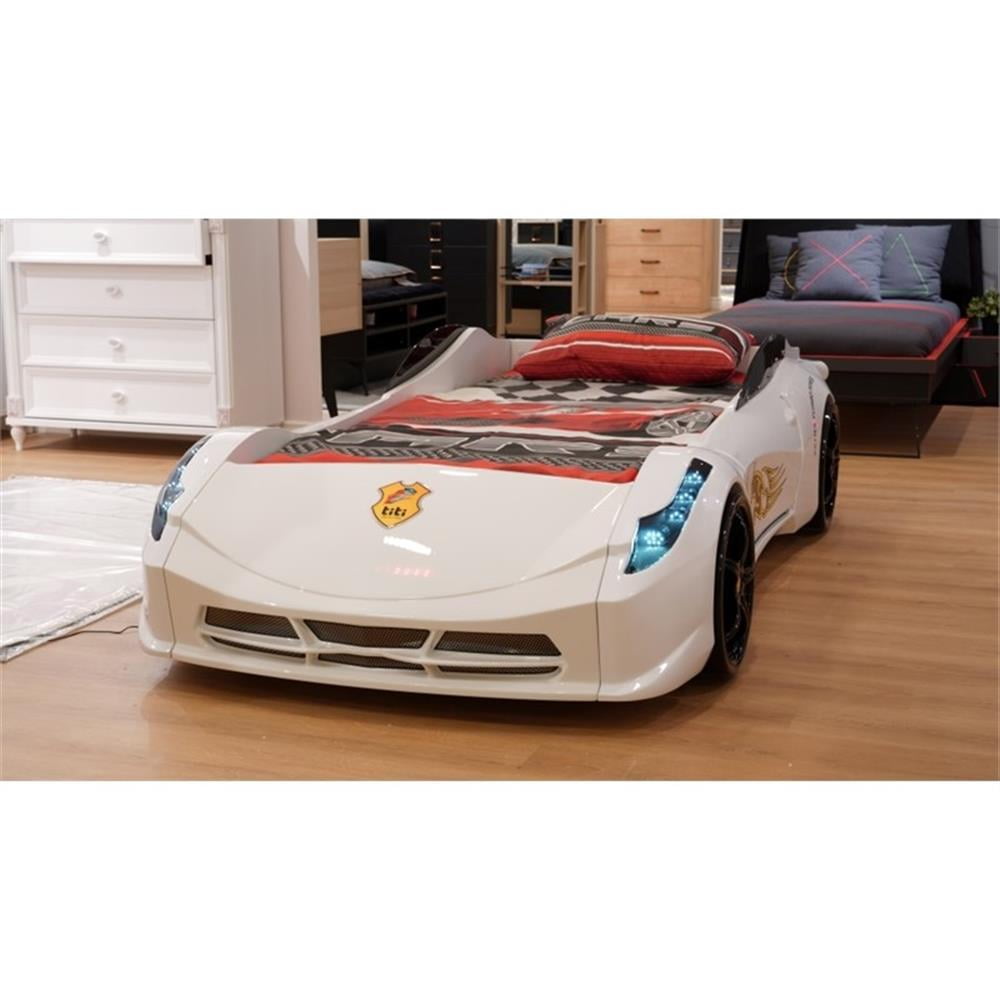 Titi Racer Modern Wood TT Twin Race Car Bed with Remote Control in
