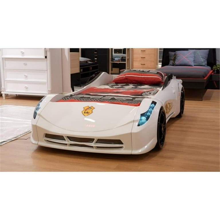 Titi Racer Modern Wood TT Twin Race Car Bed with Remote Control in