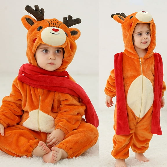 Baby Boys Girls New Christmas Hooded Animal Outfit Baby Bodysuit Long Sleeve Baby Animals Romper Baby Outfits 6-12 Months