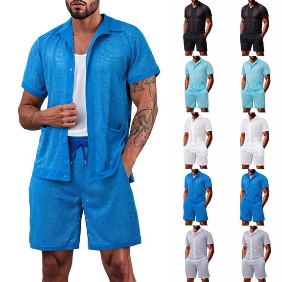Zormilly Mens Loungewear Sets Short Sleeve Button Down Collared Shirts Shorts 2 Piece Summer Outfit Beach Vacation Sets, S-3XL