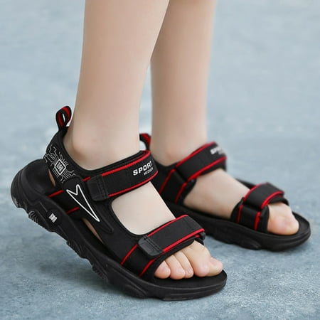

CHAOLEI Children Shoes Thick Bottom Sandals Soft Bottom Casual Sports Beach Outdoor Sandals For Children -Red 8-9 Years