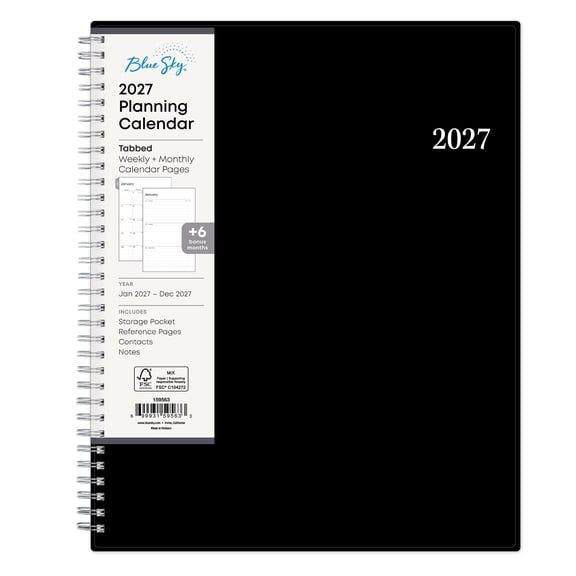 Blue Sky 2027 Weekly and Monthly Planner Calendar, Includes January 2027 - December 2027, 8.5" x 11", Flexible Cover, Wirebound, Laminated Tabs, Storage Pocket, Enterprise