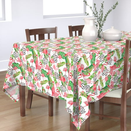

Cotton Sateen Tablecloth 70 x 108 - Flamingo Paradise Pink Tropical Pattern Banana Leaves Black White Bird Preppy Girls Polka Dot Print Custom Table Linens by Spoonflower