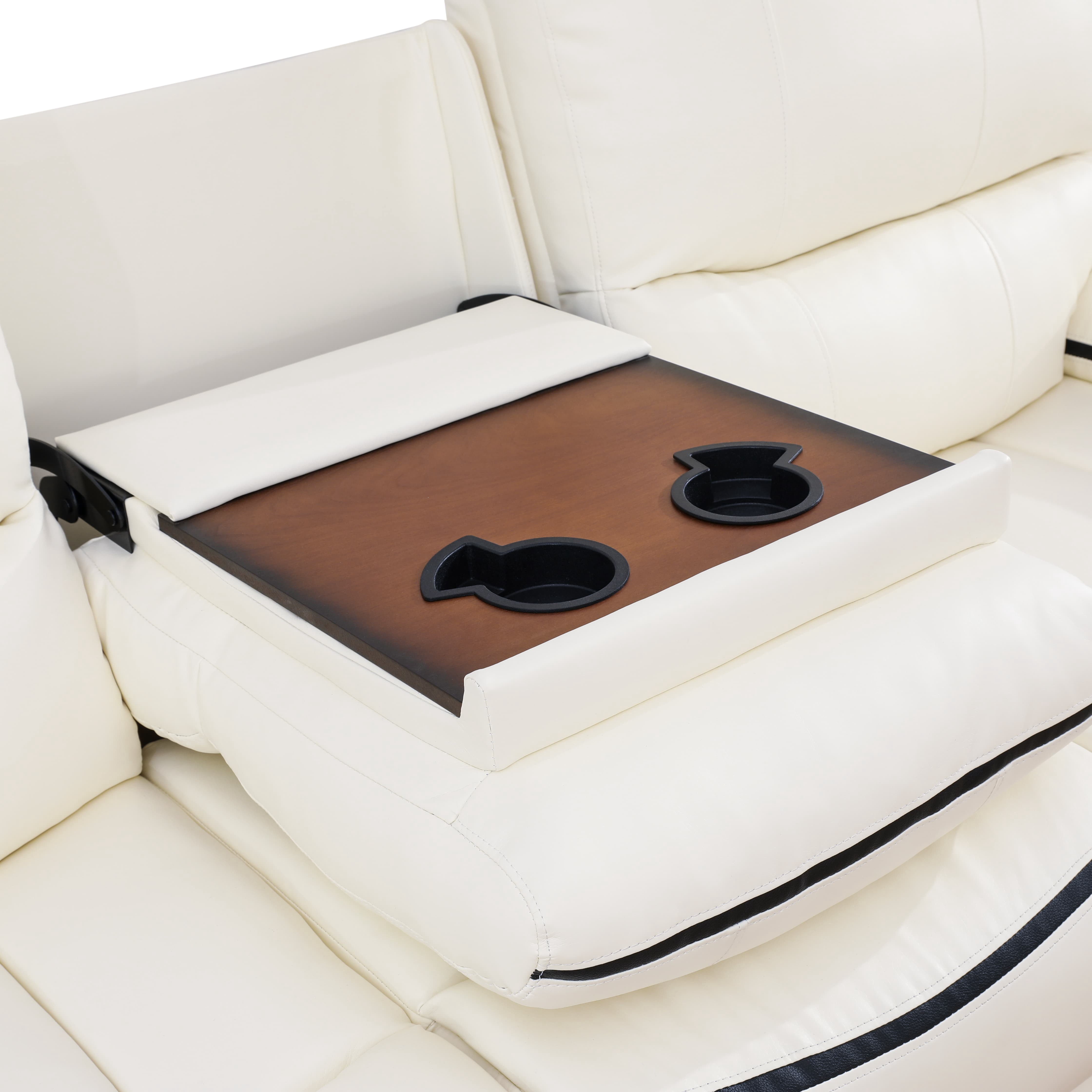 MAYEERTY Power Reclining Sofa, Electric 3-Seat Breathable Leather Recliner with Reversible Coffee Table for Living Room, White