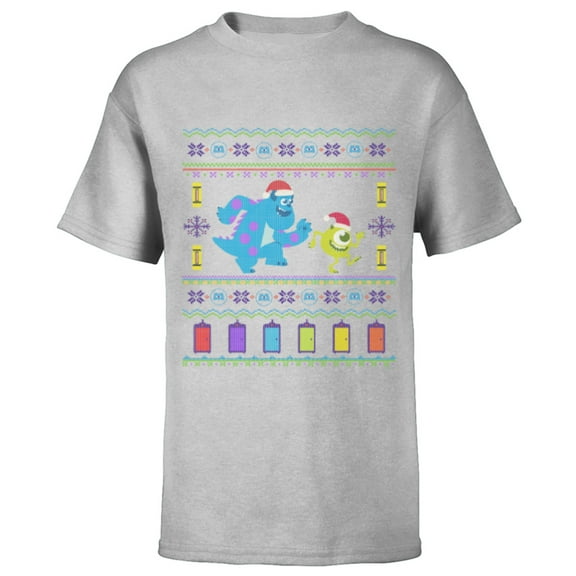 Disney PIXAR Monsters, Inc. Ugly Christmas Sweater Holiday - Short Sleeve T-Shirt for Kids - Customized-Athletic Heather
