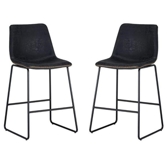 Home Square Cal 26" Steel Counter Stool in Antique Black - Set of 2