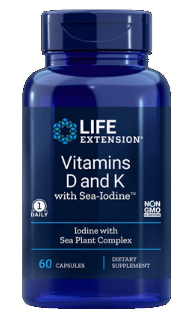 Life Extension, (2 Pack) Vitamins D and K with SeaIodine, 60 Capsules