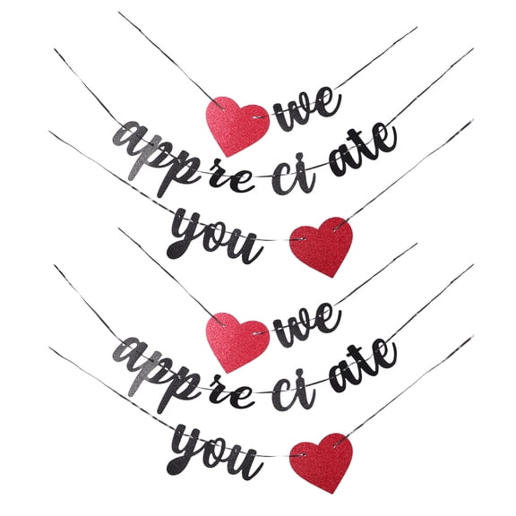 SEWCHICS 2-Piece We Appreciate You Bunting Banner with Black Glitter for Employee Appreciation Week and Office Staff