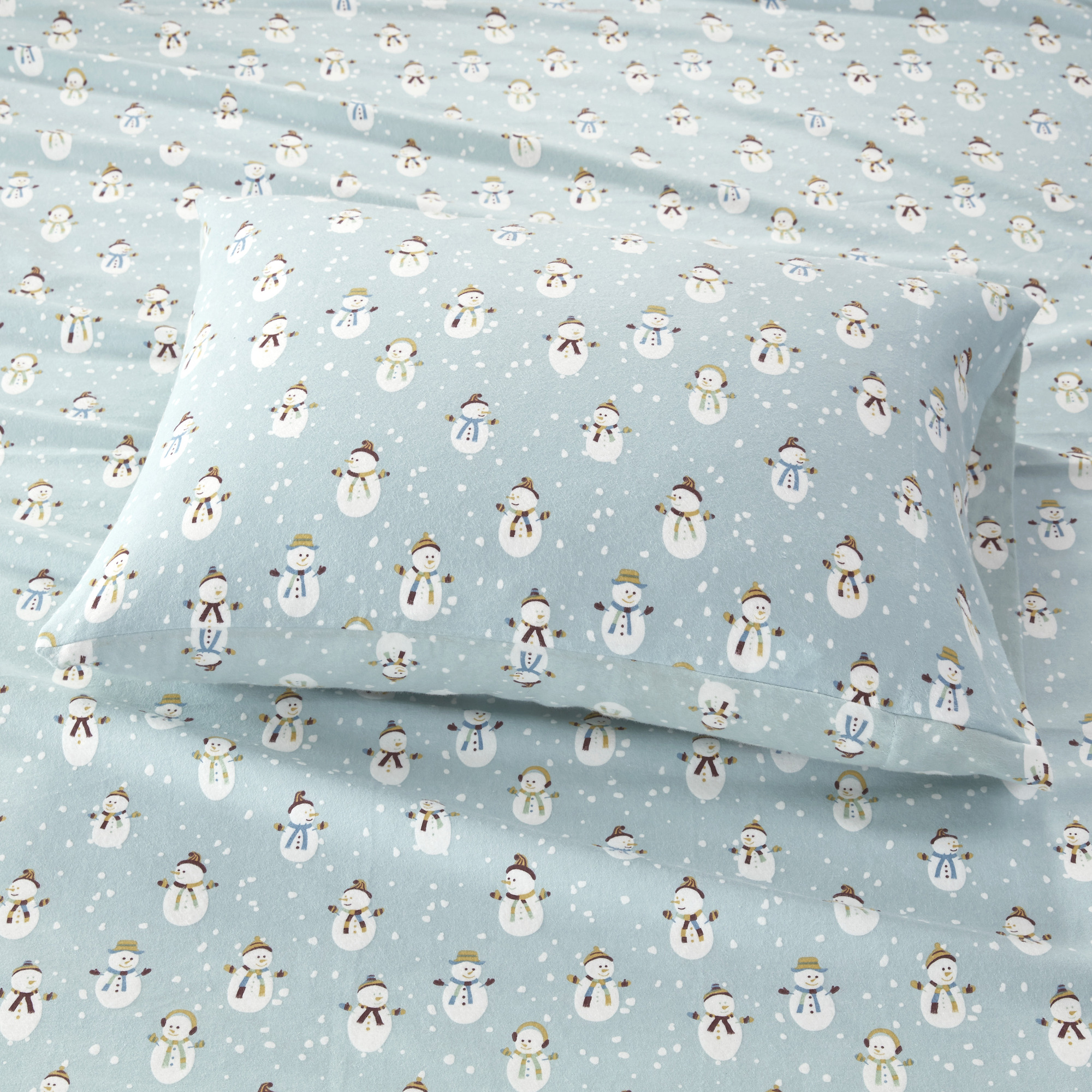Comfort Classics Cozy Cotton Flannel Printed Blue Snowmen 4-Piece Sheet Set, King
