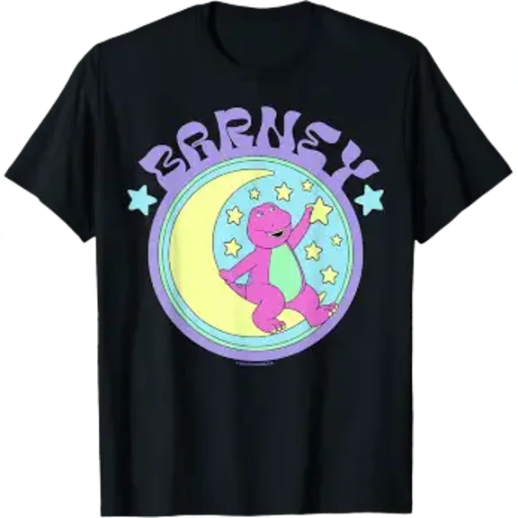 Barney Sitting On Crescent Moon Starry Sky Graphic T-Shirt, Size S-5XL