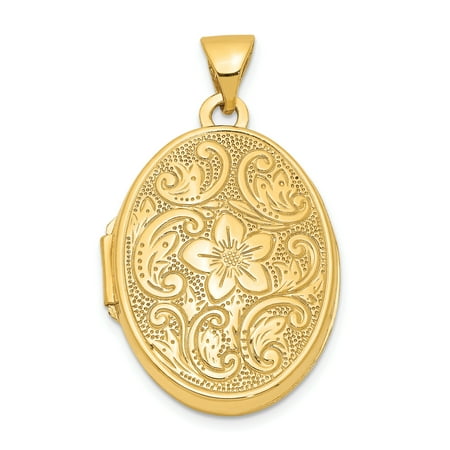 14k Yellow Gold Scrolled Floral Photo Pendant Charm Locket Chain Necklace That Holds Pictures Oval Gifts For Women For Her
