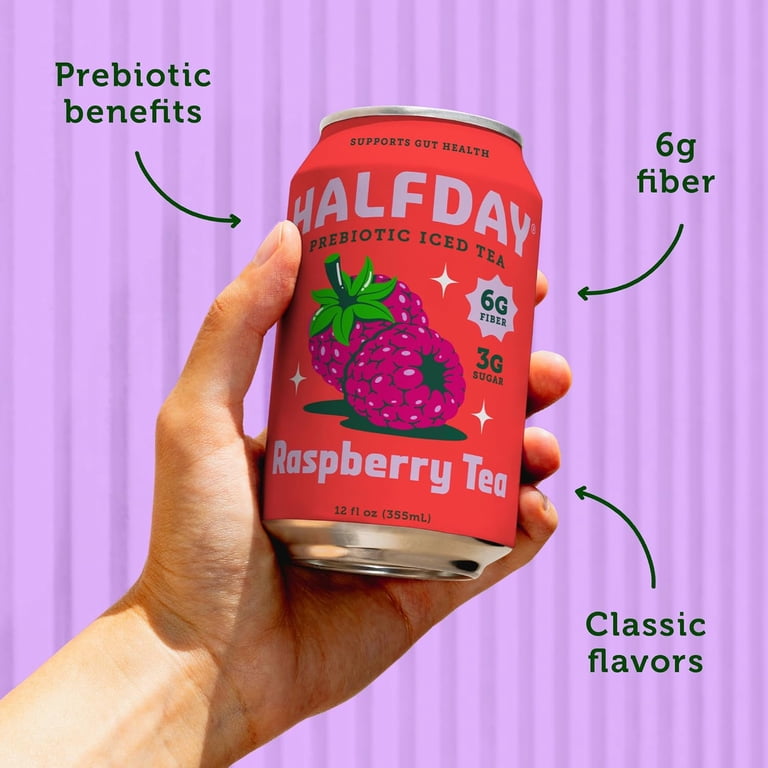 Halfday Prebiotic Raspberry Iced Tea, 6g Fiber, Real Brewed Black