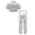 thumbnail image 2 of renvena Girls Hip Hop Sequins Costume Sparkly Short Sleeve Tank Tops with Metallic Leggings Pants Silver 16, 2 of 7