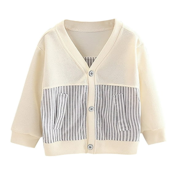 Odeerbi Toddler Boys Girls Lightweight Cardigan Cotton Shrug Sweater Cropped Knit Outerwear 1-6 Years Kids Striped Loose Button V-neck Long Sleeve Cardigan Toddler Clothes Beige