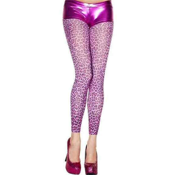 Music Legs Women's Women's Leopard Print Opaque Thigh High Leggings, Purple 35673-PURPLE