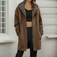 thumbnail image 2 of Women's Casual Oversized Jackets Zip Up Solid Color Hooded Coat Fall Drawstring Lightweight Outerwear with Pockets, 2 of 5