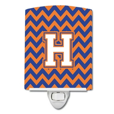 Caroline's Treasures CJ1060-HCNL Letter H Chevron Blue and Orange #3 Ceramic Night Light, 6x4x3", multicolor