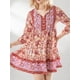 thumbnail image 4 of Mini Vestido Casual de Verano para Mujer Estampado Floral de Siete Partes Manga de Farol Cuello en V Vestido con Botones Fiesta en la Playa Vestido Boho Nituyy Vestido boho de verano para mujer Casual Beach Party, 4 of 5