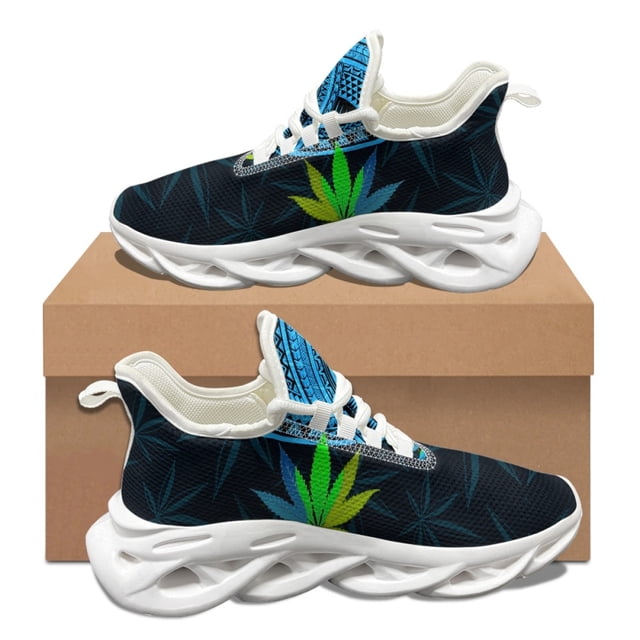 Zapatillas deportivas con plataforma y cordones con estampado polinesio de hojas de arce, zapatos de malla transpirables y acolchados para mujer y hombre.