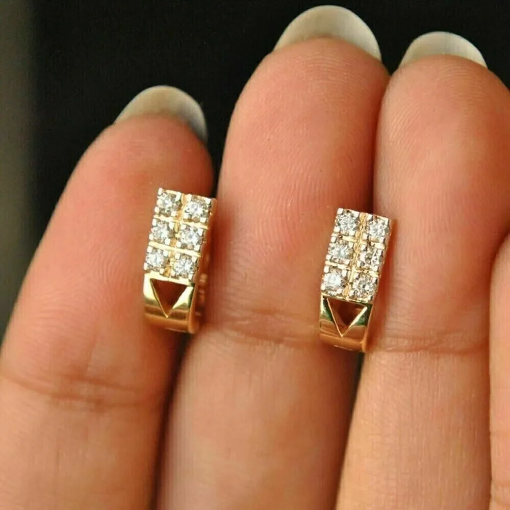 1.50 CT Round Cut Simulated Diamond Huggie Hoop Earrings, 14K Yellow Gold Plated Sterling Silver Jewelry
