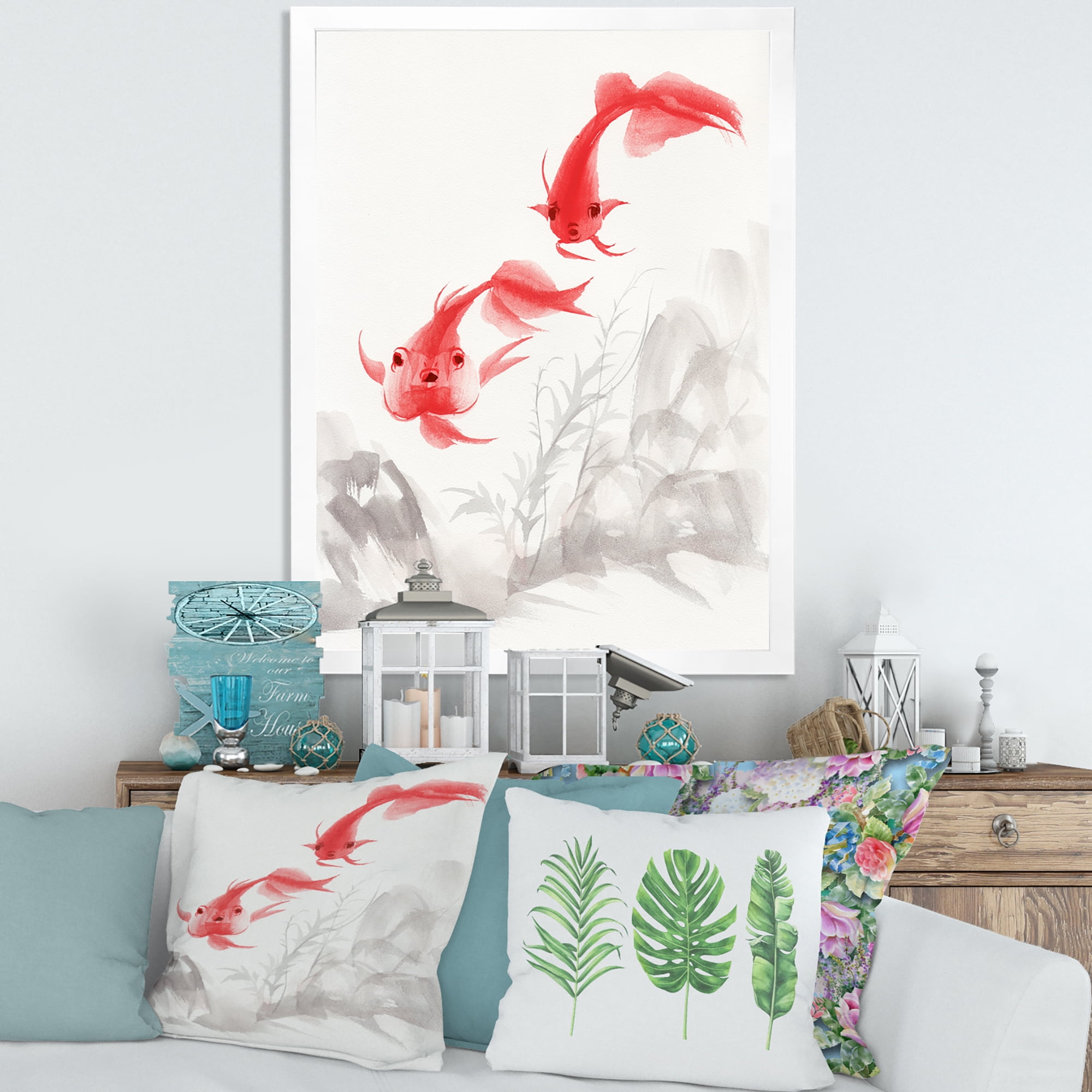 Designart 'Ancient Gold Fishes' Nautical & Coastal Framed Art Print