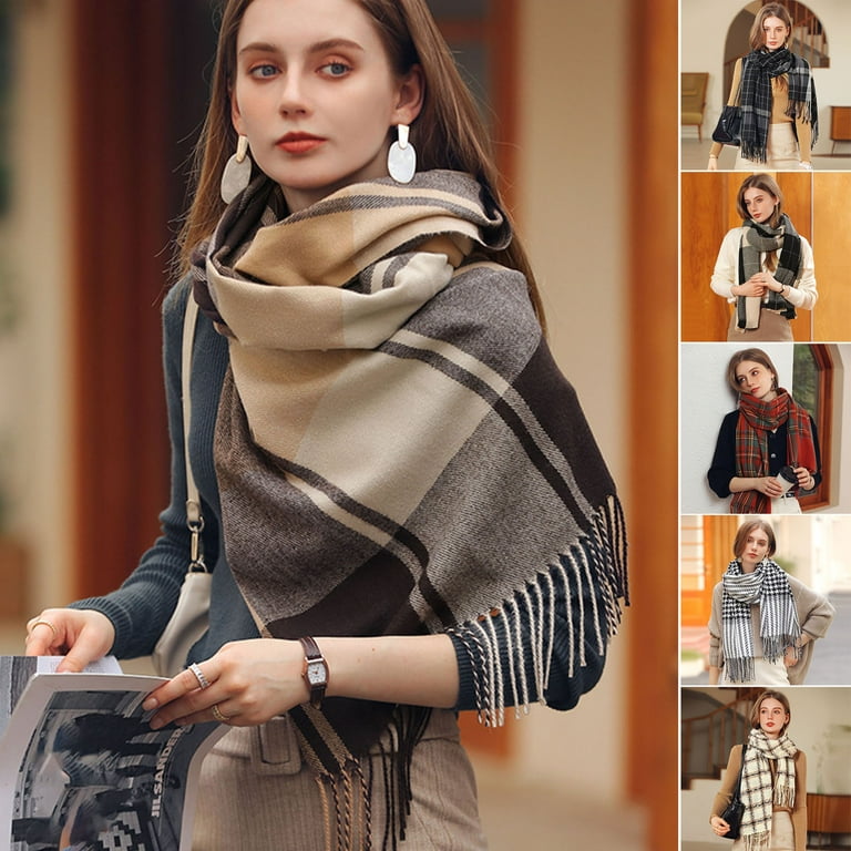  Women Fashion Plaid Cashmere Scarf Autumn Winter Warm Shawl  Wrap Long Tassel Thick Soft Scarf : Clothing, Shoes & Jewelry