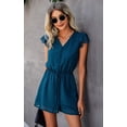thumbnail image 3 of Women's Rompers-Summer Deep V Neck Wrap Floral Polka Dot Short Sleeve Beach Short Jumpsuit, 3 of 7