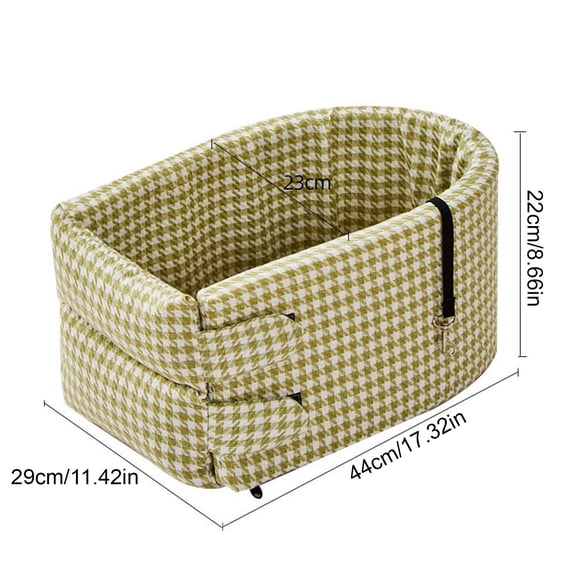 Dog Car Seat Console Pet Booster Seat Green Houndstooth Car Travel Bed for Small Dogs Under 13lbs Portable Dog Travel Carrier Bag Washable Dual Sided Mat