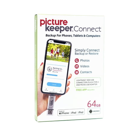Picture Keeper Connect 64GB Portable Flash USB Backup and Storage Device Drive for Mobile Phones, Tablets and Computers