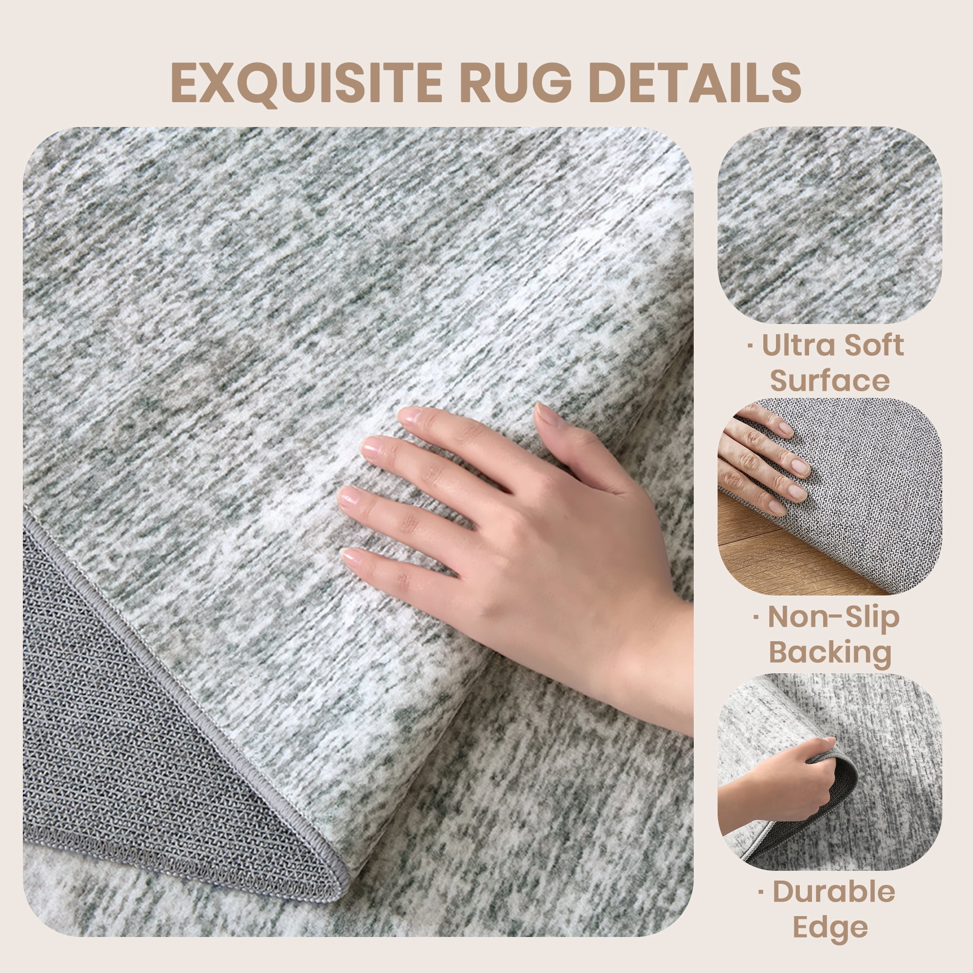 Roxstand Washable Rugs 6x9, Lightweight Striped Non Slip Area Rugs for Living Room, Stain Resistant Farmhouse Bedroom Rug(6'x9', Grey)
