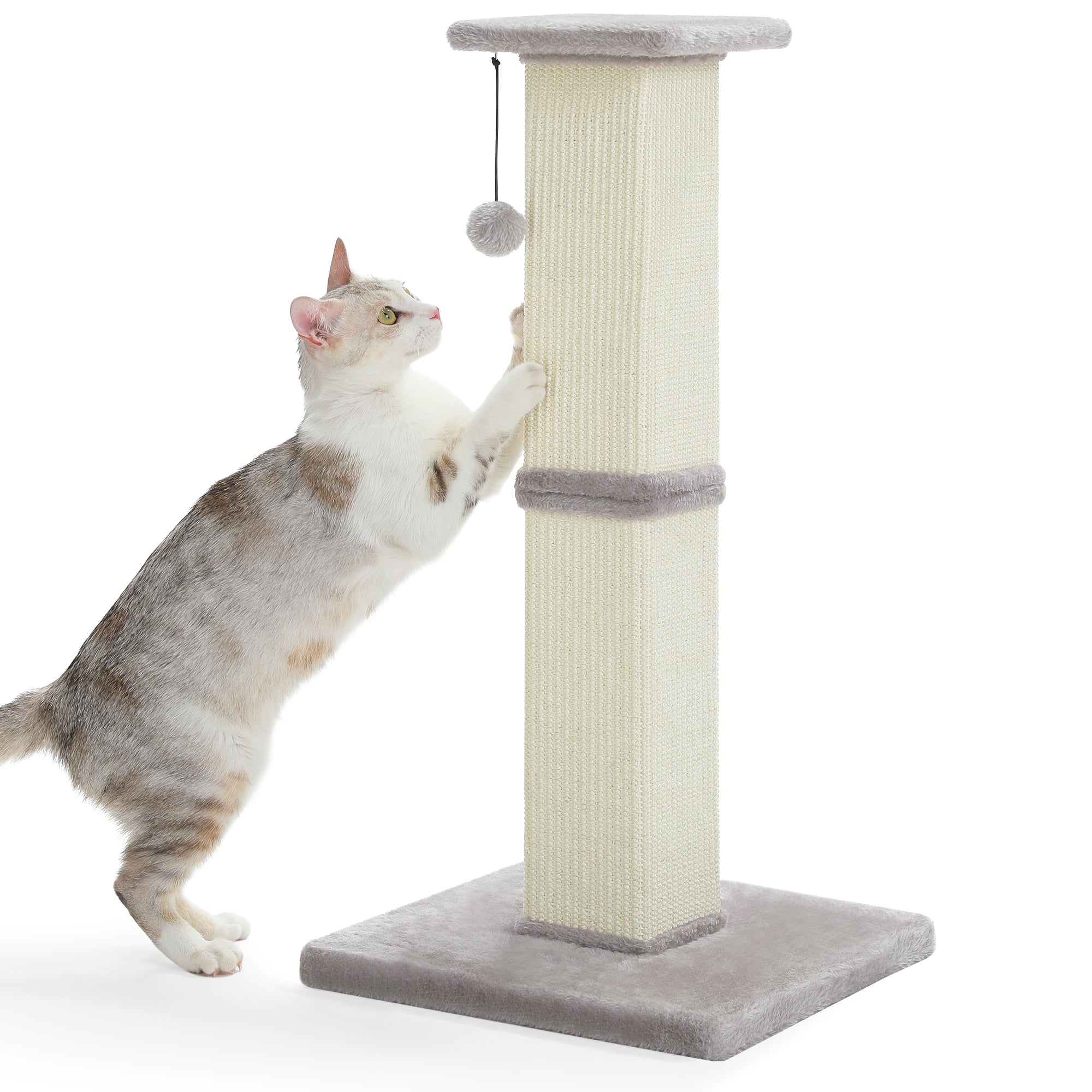 PAWZ Road 32" Tall Sisal Cat Scratching Post for Indoor Cats - Durable Cat Scratcher with Wide Base, Gray