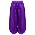 thumbnail image 4 of Miutii Kids Girls Satin Harem Pants Belly Dance Costume Tribal Arabic Princess Wide Leg Trousers Purple 16, 4 of 5