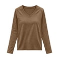 thumbnail image 5 of Sevevn Women Basic V Neck Long Sleeve Tee Solid Lightweight Curved Hem Relax Fit Daily Casual Shirts, 5 of 9