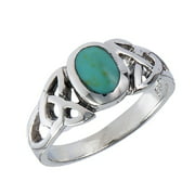 .925 Sterling Silver Reconstituted Turquoise Celtic Knot Ring - Size 7