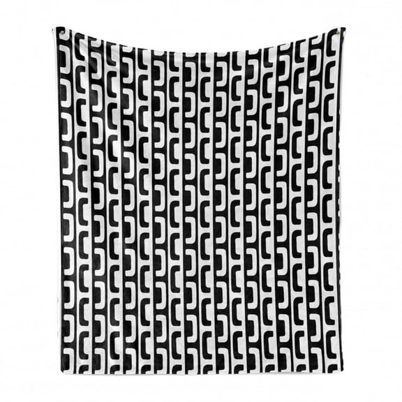 Abstract Soft Flannel Fleece Blanket, Modern Geometric Pattern with Bracket Like Shapes Illustration Print, Cozy Plush for Indoor and Outdoor Use, 60" x 80", Charcoal Grey and White, by Ambesonne