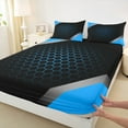 thumbnail image 3 of Manfei Neon Honeycomb Bed Sheets for Teens, Blue Geometric Striped King Sheets, Modern Abstract Sheet Set, Luxury Bedroom Decor, 4 Pieces, 3 of 7