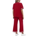 thumbnail image 4 of GIPQJK Two Piece Sets for Women Short Sleeve Crew Neck Casual Top Drawstring Striped Baggy Pants Vacation Solid Color Outfits,Red S, 4 of 6