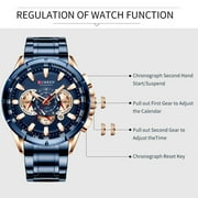 CURREN Watch 8363 Men Quartz Wristwatchwith Stainless Steel Strap Band Three Sub-Dials Waterproof Luminous Hands Silver and White Dial