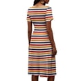 thumbnail image 6 of Laqbezok Casual Striped V-Neck Dress, Trendy Short Sleeve A-Line Midi Dress, Fashion Smocked High Waist Summer Sun Dress, 6 of 6