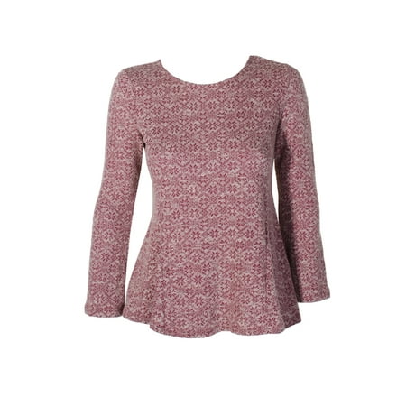 StyleCo - Style Co Petite Red Beige Printed Long Sleeve Crew Neck Knit ...